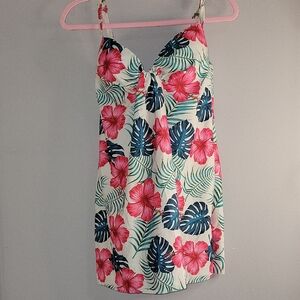Floral Print Dress with Pink and Blue Leaves